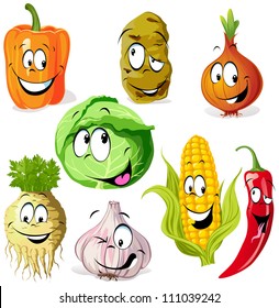 funny vegetable and spice cartoon isolated on white background