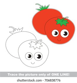 Funny Vegetable Tomato to be traced only of one line, the tracing educational game to preschool kids with easy game level, the colorful and colorless version.