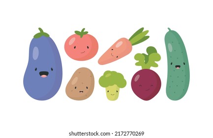 Funny Vegetables characters. Vector illustration in cartoon style. For card, posters, banners, books and print for clothes, t shirt, icons.