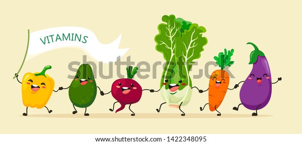 面白い野菜が次々と手に入る ベクター画像野菜は 漫画のスタイルで分離されます ビタミン のベクター画像素材 ロイヤリティフリー