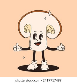Funny vegetables retro cartoon characters sticker. Modern label with cute comics characters. Hand drawn doodles of comic mascot. Set in modern cartoon style. 70s retro vibes.
