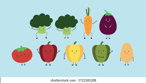 Funny vegetables vector illustration for kids, good healthy