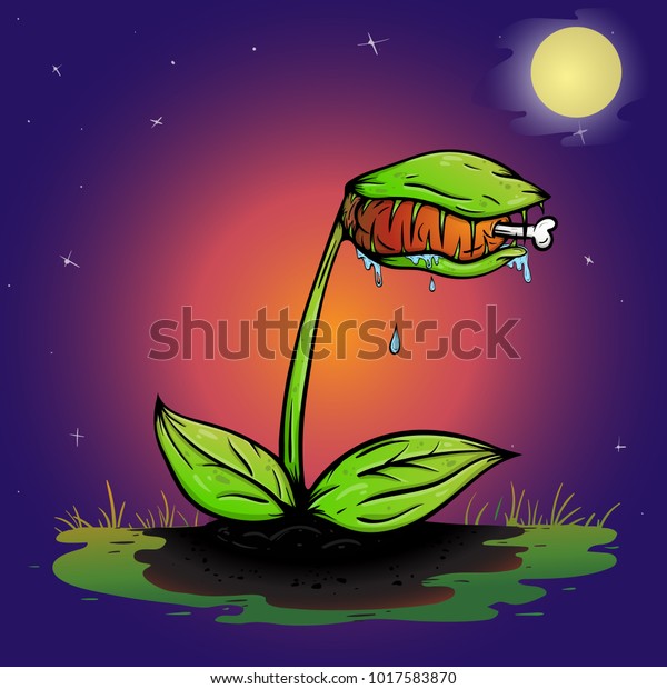 Funny Venus Fly Trap Cartoon Green Stock Vector (Royalty Free