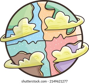 Funny very colorful planet cartoon illustration