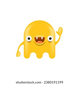 Funny very cute smiling orange ghost monster isolated on white background. Comic Funky Yellow Ghost cartoon character and cute emoji. Halloween spirit element.