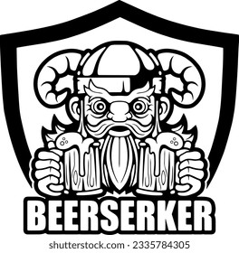 funny viking berserker with beer, logo design svg