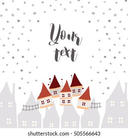 Funny village. Hand drawn vector card
