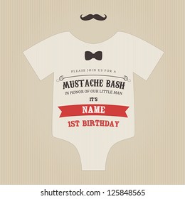 Funny Vintage Baby Birthday Mustache Bash Invitation