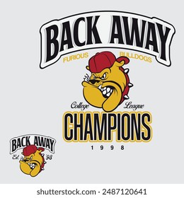 funny vintage college team varsity design with angry mascot bulldog illustration back and front print