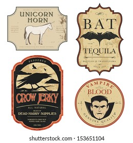 Funny vintage colored Halloween potion labels