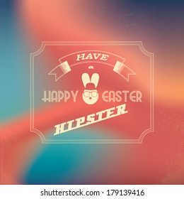 Funny vintage Happy Easter card with hipster Easter bunny. Eps10 vector illustration