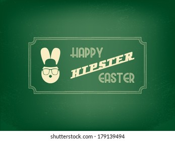 Funny vintage Happy Easter card with hipster Easter bunny. Eps10 vector illustration