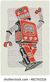 Funny Vintage Robot Vector Graphic Illustration