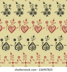 Funny vintage seamless pattern of Queens of playing cards