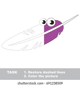 Funny Violet Feather to trace and color the colorless half. Dot to dot educational game for kids.