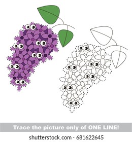 Funny Violet Lilac to be traced only of one line, the tracing educational game to preschool kids with easy game level, the colorful and colorless version.