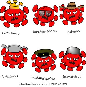 Funny virus symbols on the theme of the epidemic.