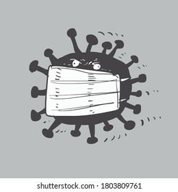 funny virus who wear face mask, cartoon style vector illustration. background is in different layer.