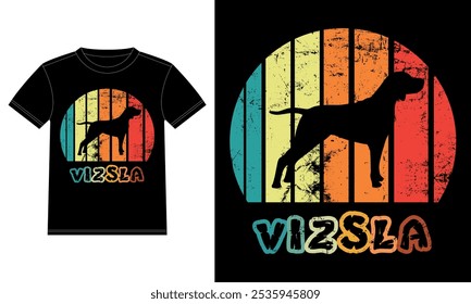 Engraçado Vizsla Retro Vintage Sunset T-shirt Design template, Vizsla Board, Adesivo da janela do carro, POD, capa, fundo branco isolado, Presente de Silhueta para Vizsla Lover