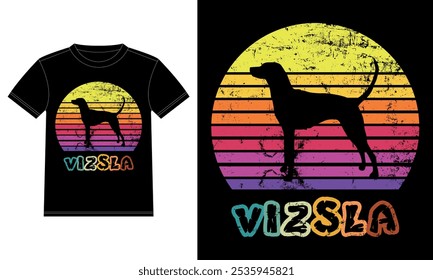 Funny Vizsla Retro Vintage Sunset T-shirt Design template, Vizsla Board, Car Window Sticker, POD, cover, Isolated white background, Silhouette Gift for Vizsla Lover