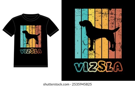 Engraçado Vizsla Retro Vintage Sunset T-shirt Design template, Vizsla Board, Adesivo da janela do carro, POD, capa, fundo branco isolado, Presente de Silhueta para Vizsla Lover