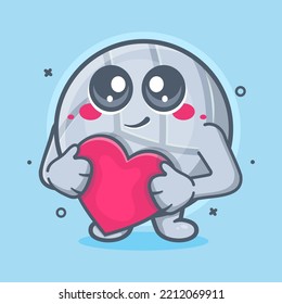 funny volleyball ball character mascot holding love heart sign isolated cartoon in flat style design