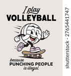 Funny Volleyball Vector Illustration – Cartoon Sports Volleyball Mascot Skateboarding Design