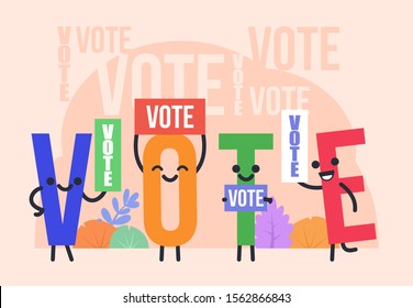 Funny vote characters calling people to take part in election. Poster for social media, web page, banner, presentation. Flat design vector illustration