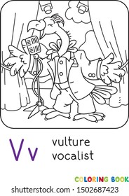 Funny vulture singer or vocalist ABC coloring book