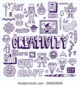 Funny and Wacky Doodle Creativity Arts and Hobby. Vector Hand Drawn Notebook Illustration.