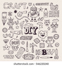 Funny and Wacky Doodle Creativity Diy Arts and Hobby. Vector Hand Drawn Illustration.