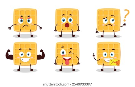funny waffle cartoon with different expressions character design illustration