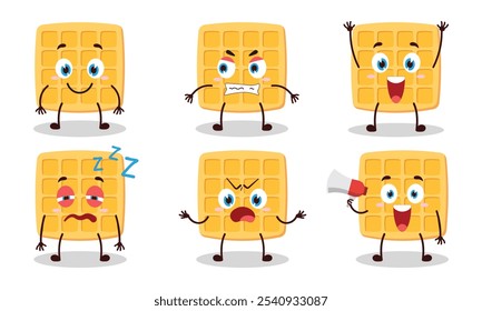 funny waffle cartoon with many expressions design illustration