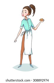 Funny waitress character. Isolated vector character.