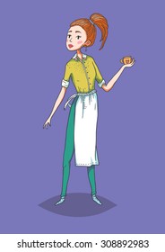 Funny waitress character. Isolated vector character.