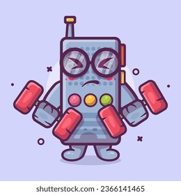 funny walkie talkie character mascot doing bodybuilding using dumbbell isolated cartoon in flat style design