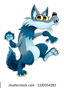 Un divertido lobo caminante. Caricatura vectorial de carácter aislado. 