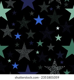 Funny wallpaper for textile and fabric. Fashion style. Colorful bright. seamless background with bright neon stars.