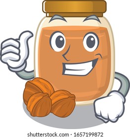 Funny walnut butter making Thumbs up gesture