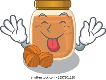 Funny walnut butter mascot design with Tongue out