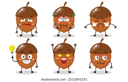 funny walnut cartoon with different expressions design illustration