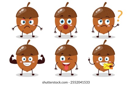 funny walnut cartoon with different expressions character design illustration