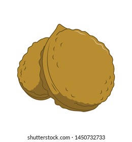 Funny Walnut in cartoon style. Concept Fruits and vegetables. Summer.