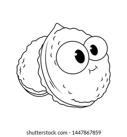 Funny walnut with eyes, silhouette, children's coloring book. Fruits and vegetables.