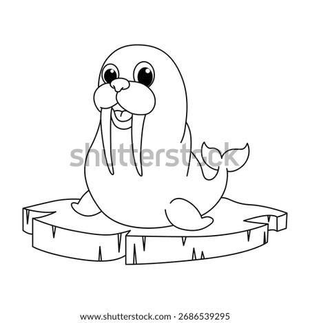 Funny walrus cartoon characters vector illustration coloring book.