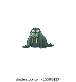funny walrus on white background