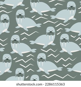 Funny walrus seamless pattern cute and simple illustration