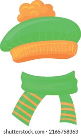 Funny sombrero caliente y bufanda. Accesorios de dibujos animados de temporada fría aislados en fondo blanco