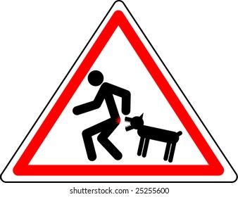 Funny warning character "Caution! Wicked dog."