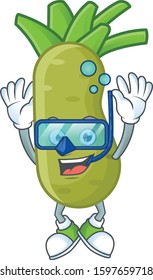 Funny wasabi mascot design with Diving glasses